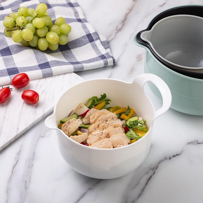 COOK WITH COLOR Nesting Plastic Mixing Bowl Set with Pour Spouts and Handles, Mint, 4 Piece Non-Slip - Image 6