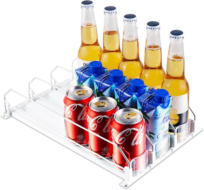 Coanto Drink Organizer for Fridge, Soda Can Organizer for Refrigerator with Automatic Pusher Glide, Adjustable Width Drink Dispenser for Fridge, Holds up to 15 Cans or Bottles, 3 Row - Image 7