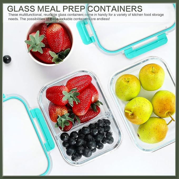 10 Packs 30 oz Glass Meal Prep Containers with Lids, Green | Glass Food Storage Containers, Airtight Lunch Bento Boxes, Microwave, Oven, Freezer and Dishwasher - Image 6