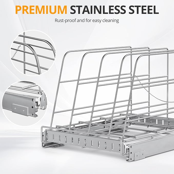 NestSprout Pull Out Cabinet Organizer for Cutting Board, Cookie Sheet, Baking Sheet, Stainless Steel Sliding Rack for Bakeware & Trays, Heavy-Duty Cutting Board Organizer 12.9”W x 16.5”D | Stainless Steel Sliding Rack for Bakeware & Trays, Heavy-Duty C... - Image 7
