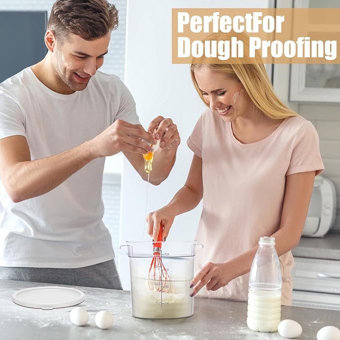 4 Pcs 4 Qt Food Storage Container Bucket with Lids Clear Proofing Containers for Dough Rise Bread with Scale Handle Round Flour Commercial Storage Bucket for Home Restaurant Food - Image 7