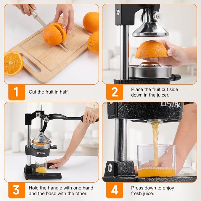 OSTBA Cast Iron Manual Citrus Juicer, Heavy Duty Hand Press Orange Juicer with Stainless Steel Cup & Strainer, Commercial Grade Lemon Squeezer for Orange, Lemon, Lime, Grapefruit, Pomegranate - Image 8
