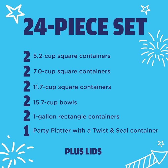 Rubbermaid TakeAlongs Special-Edition Americana 24-Piece Set of Food Storage Containers with Lids, Including Party Platter and Twist & Seal Container, QuikClik Seal, BPA-Free - Image 6