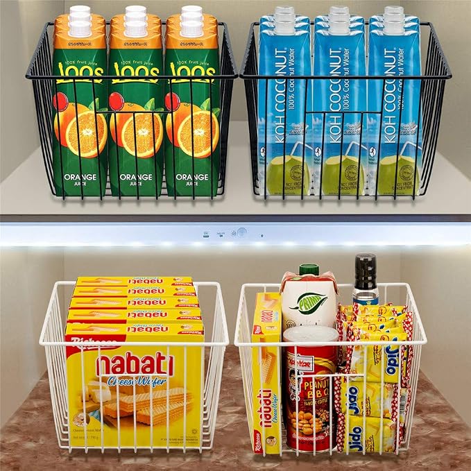 SANNO Black Closet Baskets Freezer Baskets Pantry Storage Wire Basket,Wire Basket Farmhouse Storage Organizer, Metal Household Storage Organizer Bin for Pantry Shelf Kitchen Cabinet Bathroom Black - Image 7