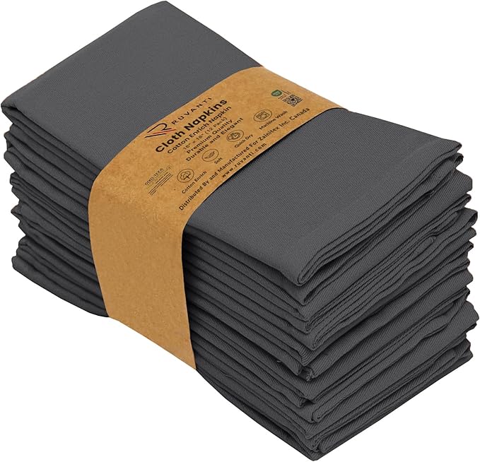 Ruvanti Cloth Napkins Set of 12, 18x18 Inches Napkins Cloth Washable, Soft, Durable, Absorbent, Cotton Blend. Table Dinner Napkins Cloth for Hotel, Lunch, Restaurant, Weddings, Parties - Dark Grey - Image 9