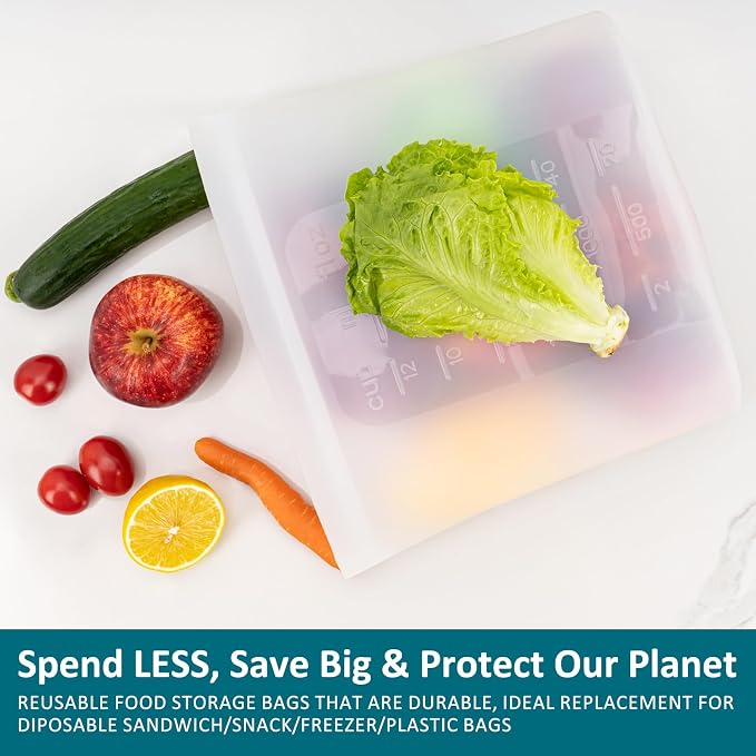 Extra Large Reusable Silicone Food Storage Bags 4 Pack, 0.8 Gallon/3000ml, 100% Silicone Stand-Up Wide-Open Zip-Lock Reusable Bags for Large Items, Microwave Freezer Oven Dishwasher Safe, Translucent - Image 7
