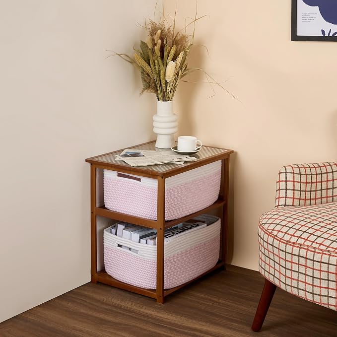 MiniArk Large Storage Baskets for Shelves, 17 x 13 x 7.5” Closet Organizers Bins for Clothes Blanket Towels, Baby Nursery, Toy Baskets Box, Woven Rope Baskets, 2 Packs Woven Pink - Image 8