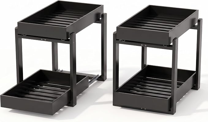 MHXW SXPN Bamboo Under Sink Organizer, 2 Pack Pull Out Cabinet Organizer | 2 Tier Vertical Smooth Slide Out Undersink Storage Shelf | Multi-Purpose Organizer Shelves for Kitchen Bathroom Medicine - Image 9