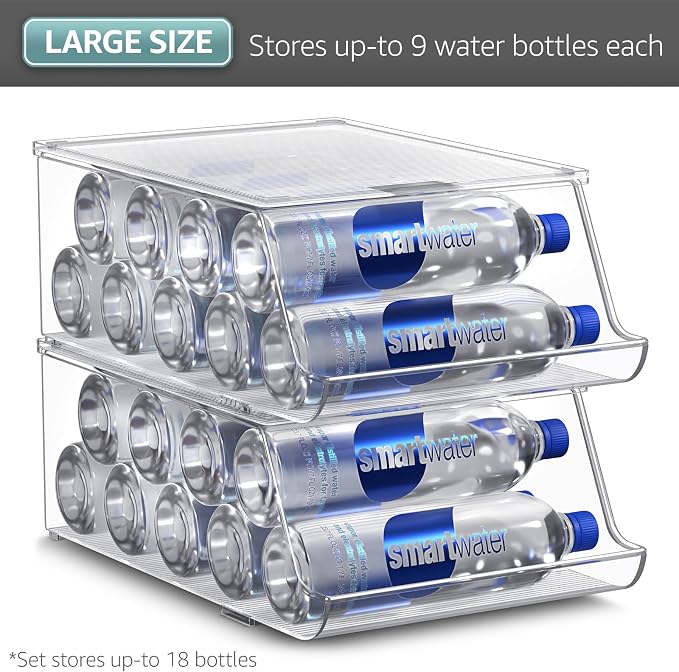 Sorbus Water Bottle Organizer for Fridge with Lid – Holds 9 Bottles – Stackable Drink Organizer for Refrigerator, Pantry, or Countertop – Clear BPA-Free Plastic Bottle Storage Holder - Image 7