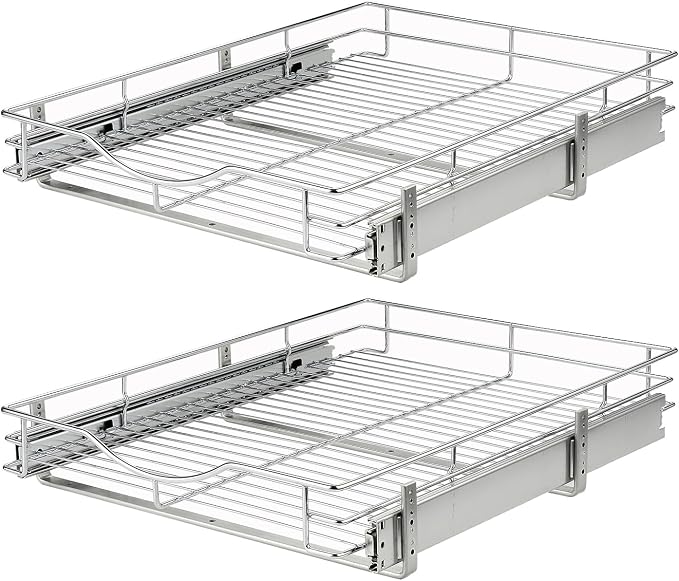 DINDON Pull Out Cabinet Organizer, (14" W x 18" D) Heavy-Duty Metal Sliding Drawer Shelf, Bathroom Under Sink Kitchen Cabinets Organizer and Storage Slide Out Shelves, Chrome, 1 Tier, 2 Pack - Image 9