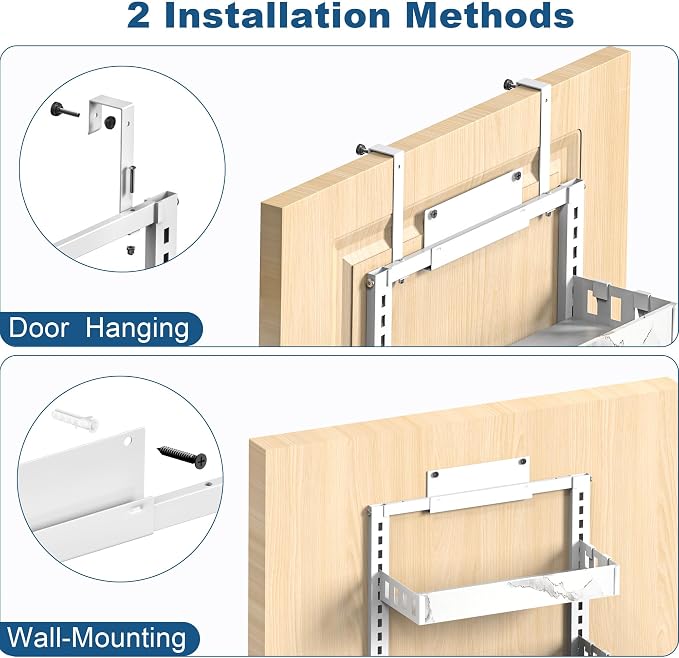 BUKFEN Over the Door Pantry Organizer, 6-Tier Adjustable Basket Spice Rack | 2-IN-1 Door & Wall Mounted, Heavy Duty Metal Storage Shelf, 12 Hooks, Behind Door Organizer for Kitchen, Bathroom, Closet - Image 9