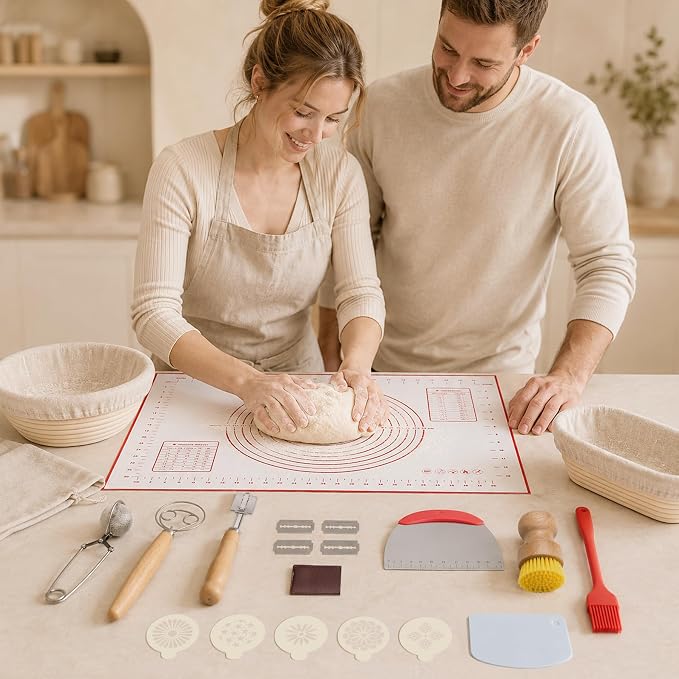 PeacePeo Sourdough Starter Kit 27Pcs with Round and Oval Banneton Basket | Handwoven Rattan Baskets with Linen Liners Scoring Tools and Dough Accessories for Beginners, Home Bakers Making Bread - Image 7
