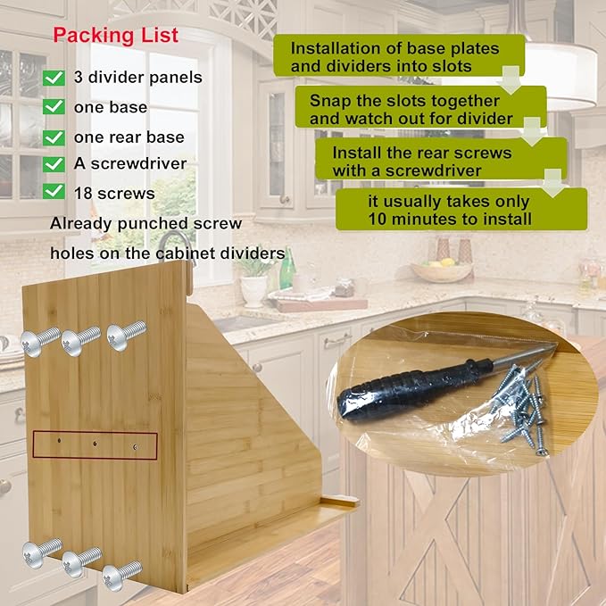 Tray Dividers for Kitchen Cabinets, 15.5in x22.5in x12in with 3 Dividers | Bamboo Organizer For Cookie Sheets, Baking Sheets,Racks Lids, Flat Items, Perfect for Organizing Cabinets, 5Y Warranty - Image 7