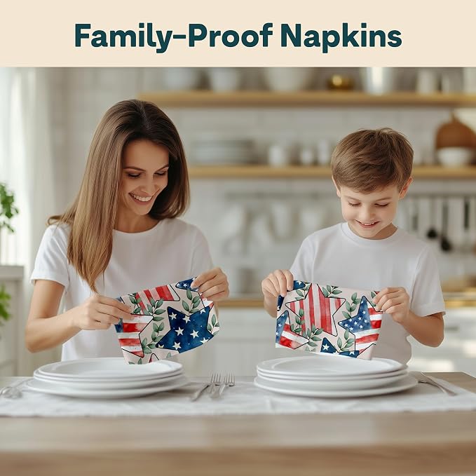 American Flag Stars Eucalyptus Cloth Napkins | Fourth of July Table Decorations | Absorbent, Washable, Reusable, Stain & Wrinkle Resistant | Made in America - 12pack - Image 6