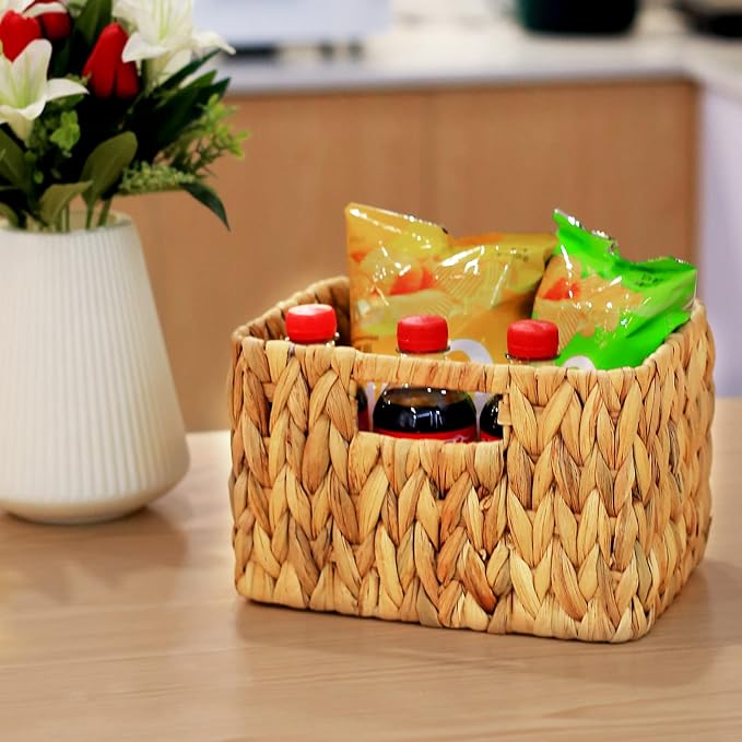 HOONEX Water Hyacinth Storage Baskets, Wicker Baskets for Storage, Hand Woven Baskets with Carry Handles, Set of 3, Natural - Image 7