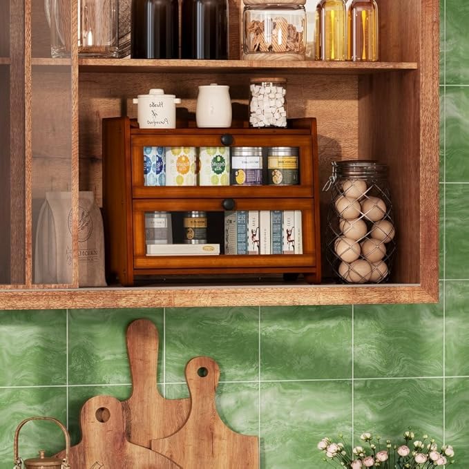 BAMBANG Bread Box for Kitchen Countertop, Extra Large Bamboo Bread Storage Container for Homemade Bread, Double Layer Sourdough Breadox, Bread Bin Organizer for Counter Cabinet Pantry, Brown - Image 7