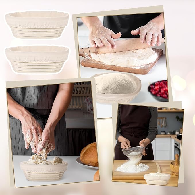 6 Set 6 Inch Oval Banneton Bread Proofing Basket Dough Proofing Bowls Kit with Cloth Liner Small Banneton Basket Proofing Baskets for Home Sourdough Bakers Supplies - Image 7
