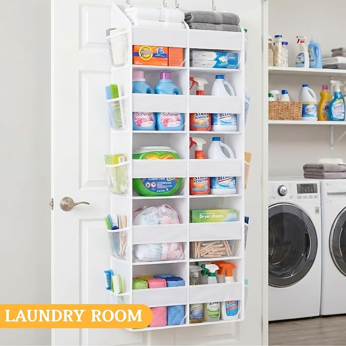 Over The Door Organizer 5 Tiers, Extra Large Behind Door Storage of 10 Compartments, 80 lbs Weight Capacity Hanging Storage Organizer with Clear Window Kids Toys, Shoes,Diapers, Room Storage, White - Image 8