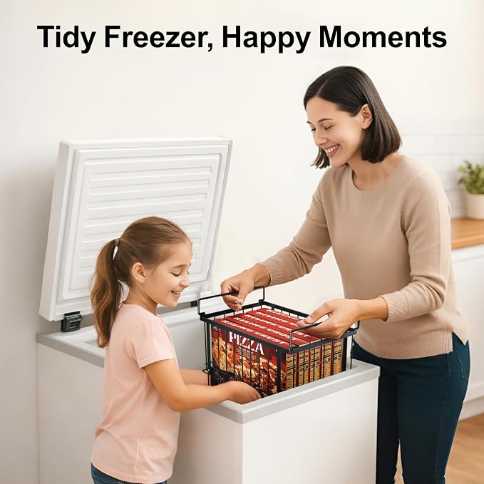 Freezer Organizer Bins - Height-Adjustable Holds 12" Pizza, 4 Pack | Extra Large, Stackable For 5 to 7 Cu. Ft Chest Freezers, Easily Sort and Get Frozen Foods with Handles, No Digging, Black - Image 9