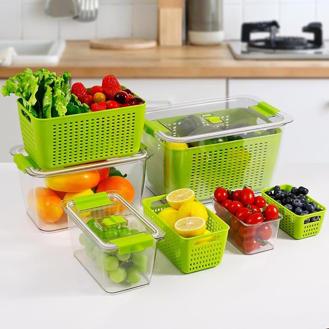 LUXEAR Fruit Vegetable Storage Container, 4 Pack Fresh Containers for Fridge with Lids BPA-Free Produce Refrigerator Organizer for Fruit, Veggie, Berry, Meat Storage Keep Fresh Longer-Green - Image 8