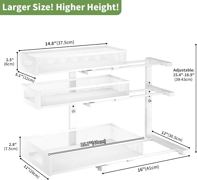 Under Sink Organizer,3-Tier Heavy Duty Pull out Cabinet Organizer Shelf | Height Adjustable,Thickened Metal,Slide out Storage Drawer Rack for Kitchen Bathroom Pantry Laundry Home Organization - Image 9