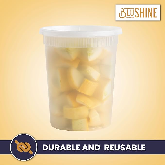 BluShine Deli Containers with Lids, Plastic Food Storage Containers | 32 oz, 24 sets Plastic Deli Food Storage Containers with Airtight Leak Proof Lids, Reusable, Microwave and Freezer Safe - Image 7