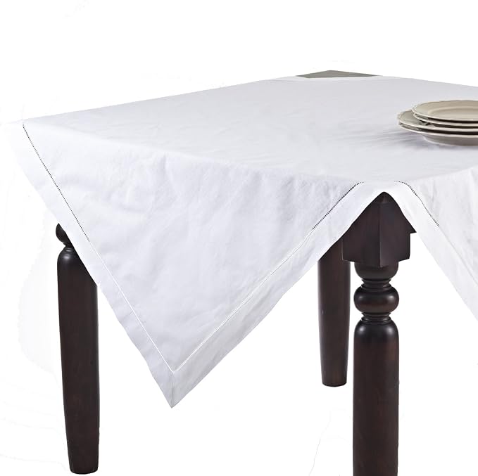 SARO LIFESTYLE Hemstitched Tablecloth - Linen Blend Tablecloth for Weddings, Holiday Dining, Dinner Parties & Everyday Table Décor, 90"x90", Ecru by SaroLifestyle