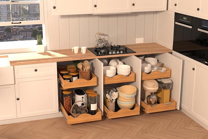 OCG 2 Tier Pull Out Cabinet Organizer (20"W x 21"D), Heavy-Duty Slide out Wood Drawer Shelf, Pull Out Drawer for Cabinets, Base Cabinet Organization for Kitchen, Pantry, Bathroom - Image 7