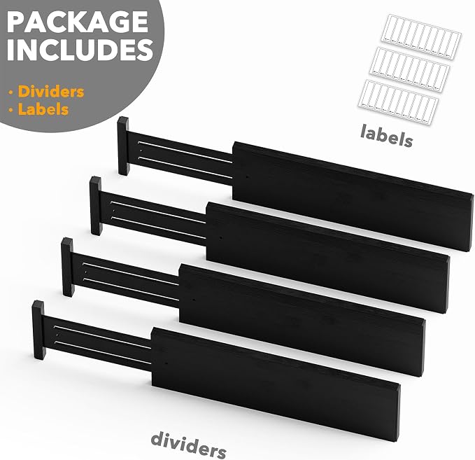 SpaceAid Bamboo 4 Pack Dresser Drawer Dividers, 4.65“ High Adjustable 17“-22” Drawer Organizers, Expandable Organization for Clothing, Clothes, Dressers, Black - Image 7
