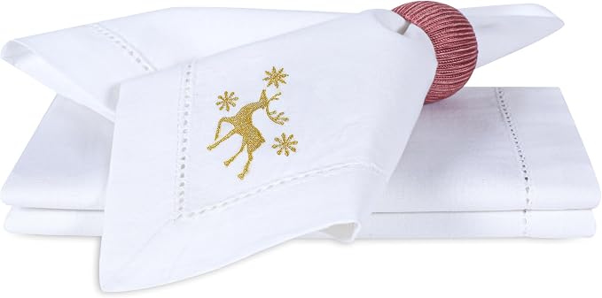 Bedding Craft Cotton Cloth Dinner Napkins Set of 12 – 18x18 White with Gold Embroidery – Reusable Machine Washable Fabric Napkins for Weddings, Parties & Everyday Dining - Image 9