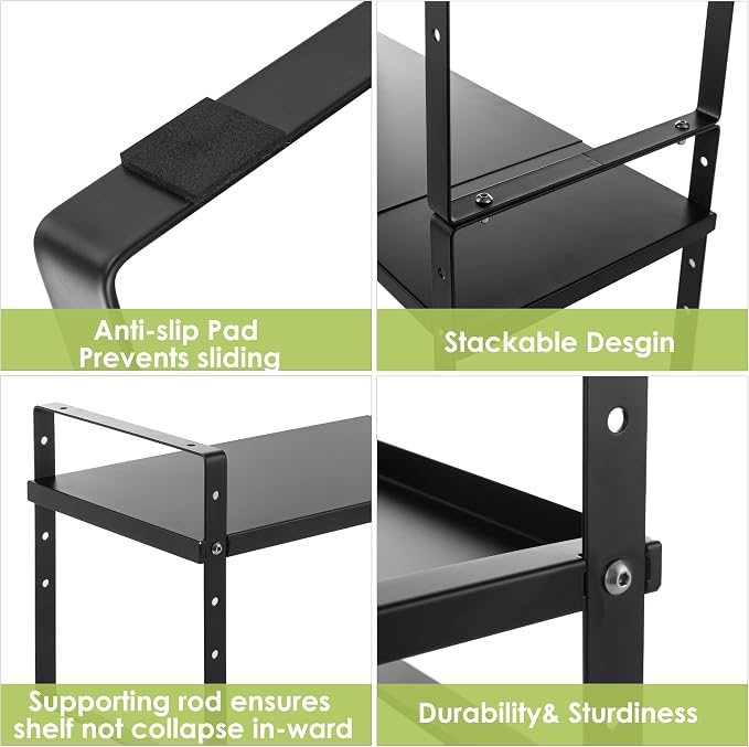 Across-Star Expandable Cabinet Shelf Organizer Rack, Stackable Kitchen Counter Storage Shelves Stand, Adjustable Height Pantry Shelf Spice Rack (Black, 2 Pack) - Image 7