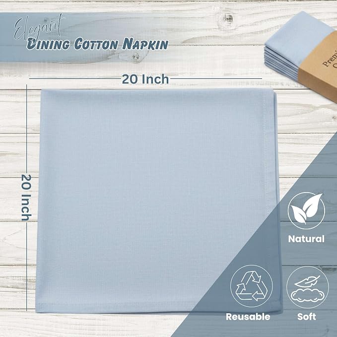 Dusty Blue Cloth Napkins 100% Cotton 17x17 inches Set of 12 – Reusable Soft Washable Fabric Dinner Napkins for Weddings, Parties, Events, Restaurants, Everyday Use – Eco-Friendly Table Napkins - Image 4