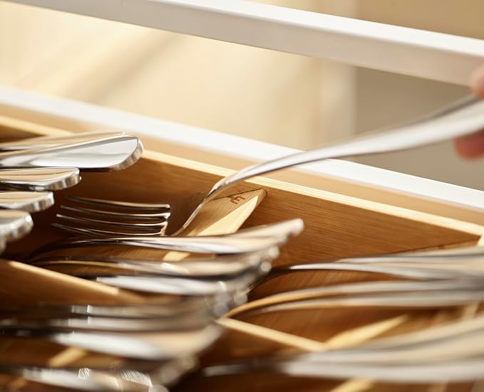 Joseph Joseph Drawer Store Large Compact Flatware, Silverware, Cutlery Drawer Organizer, 8 compartments, Holds 48 Pieces, Bamboo - Image 5