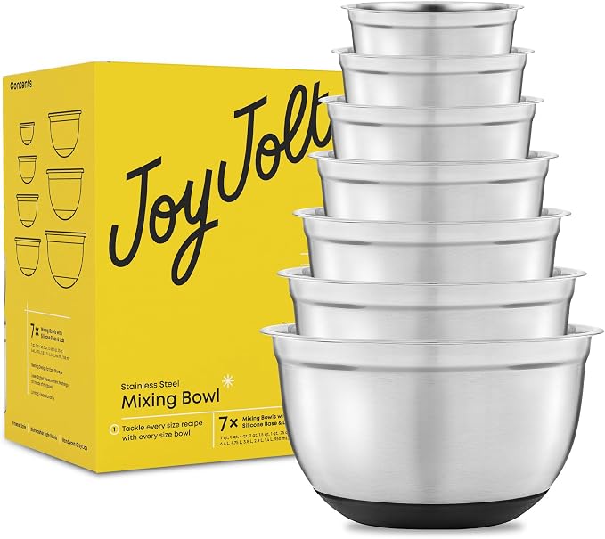 JoyJolt Stainless Steel Mixing Bowls with Airtight Lids, 7 Piece Nesting Bowls Set for Kitchen with Measurement Marks, Non-Slip Bottoms, Cooking, Baking, Prepping, Storage, 7/5/4/3/1.5/1/.75QT, Black - Image 9