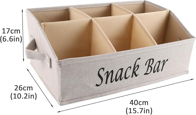 Snack Organizer for Countertop, Fabric Snack Organizer with Handles, 6 Compartment Snack Box Container Snack Basket, Snack Bar Station, Kitchen Pantry Organization and Storage - Khaki - Image 7