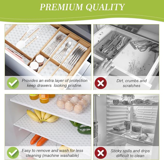 Cooyes Refrigerator Liners 17.7" x 24", Absorbent Strong Grip Fridge Liners Washable, Fridge Shelf Liner for Kitchen Cabinets, Non-Adhesive Refrigerator bin Liners and Mats - Image 7