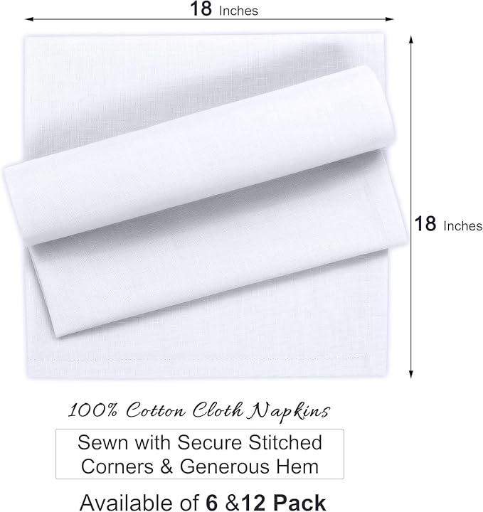 Ruvanti Cloth Napkins Set of 12, 100% Cotton High GSM 18x18 Inches Soft, Washable, Highly Durable & Absorbent, Perfect for Parties, Christmas, Thanksgiving Dinners – White - Image 8