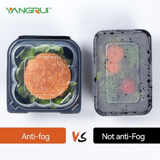 YANGRUI 55-Pack 17 oz 6" Black Clamshell Container, Shrink-Wrapped No Wash | Anti-Fog Crystal Lid, Leakproof BPA-Free PP, Microwave & Freezer Safe for Pastry, Sushi, Macarons & Burger Sliders - Image 7