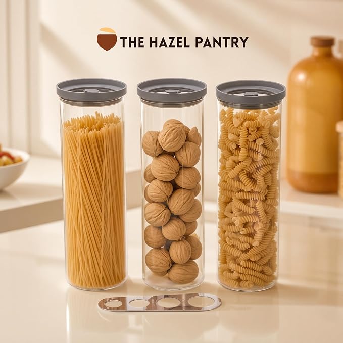Glass Spaghetti Kitchen Storage Containers with Airtight Silicone Lids, BPA-Free Pantry Glass Storage Jars with Airtight Lid for Pasta and Dry Foods - Set of 3 with Portion Tool - Image 9