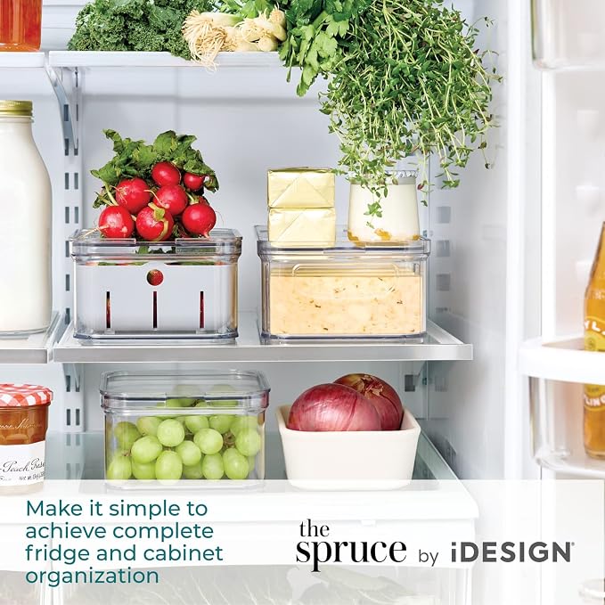 iDesign Crisp 3-Piece Recycled Plastic Refrigerator Organizer Bin Set with Lids, Clear/Gray - Image 6