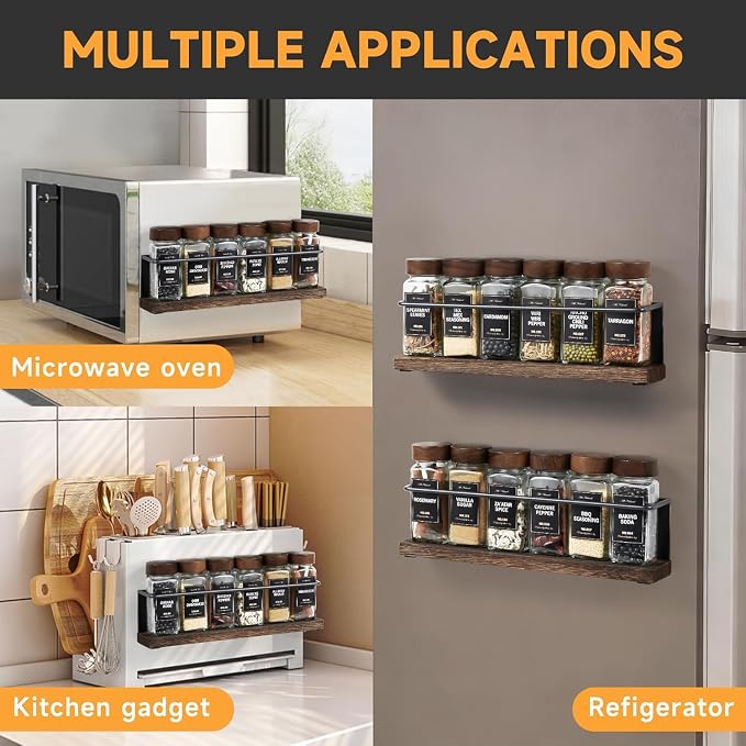 2 Pack Strong Magnetic Spice Rack Organizer for Refrigerator and Microwave Oven, Metal Fridge Shelf, Space Saver for Kitchen Organization and Storage, Black - Image 6