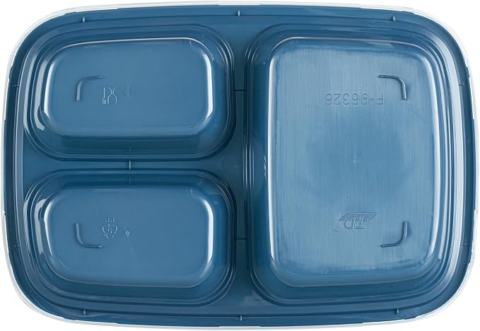 Asporto 26 Ounce Compartment Take Out Boxes, 100 Microwavable Meal Prep Containers - 3 Compartments, With Clear Plastic Lids, Midnight Blue Plastic Food Containers, Do Not Contain BPA - Restaurantware - Image 17