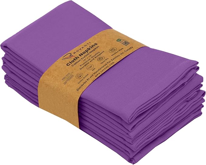 Ruvanti Cloth Napkins Set of 6, 18x18 Inches Napkins Cloth Washable, Soft, Durable, Absorbent, Cotton Blend. Table Dinner Napkins Cloth for Hotel, Lunch, Restaurant, Wedding Parties - Purple - Image 8