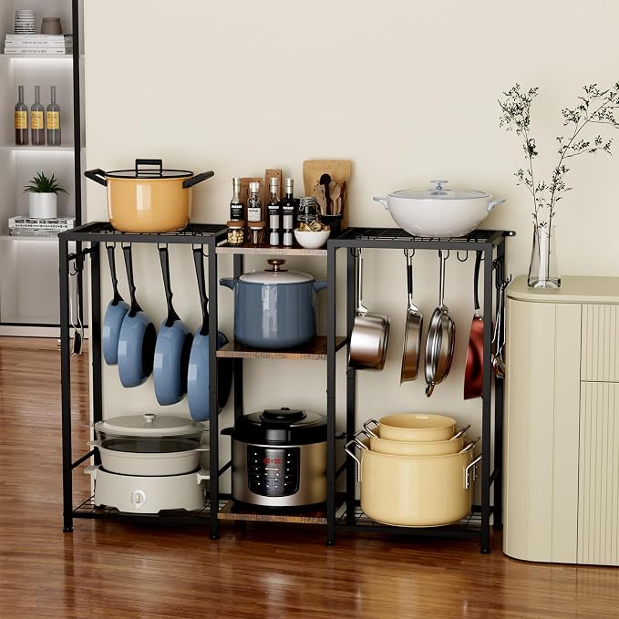 Pot Rack —Expandable Pot and Pan Organizer Rack, Freestanding Kitchen Pot and Pan Rack Storage Stand, Vertical Pan & Lid Hanging, Rustic Wood Top for Kitchen Storage & Organization - Image 9