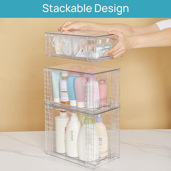 Vtopmart 6 Pack Clear Stackable Storage Drawers,Easy to Assemble Bathroom Organizers and Storage with handles,Plastic Drawers for Kitchen Pantry,Cabinet,Under Sink Organization - Image 8