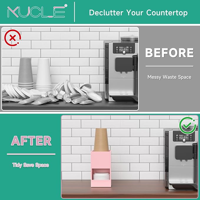 2-Tier Coffee Station Organizer for Countertop, 2 Compartments Pink Acrylic Cup and Lid Holder Tea Condiment Storage Upright Coffee Bar Organizer Pod Dispenser for Office Breakroom Home Kitchen - Image 9