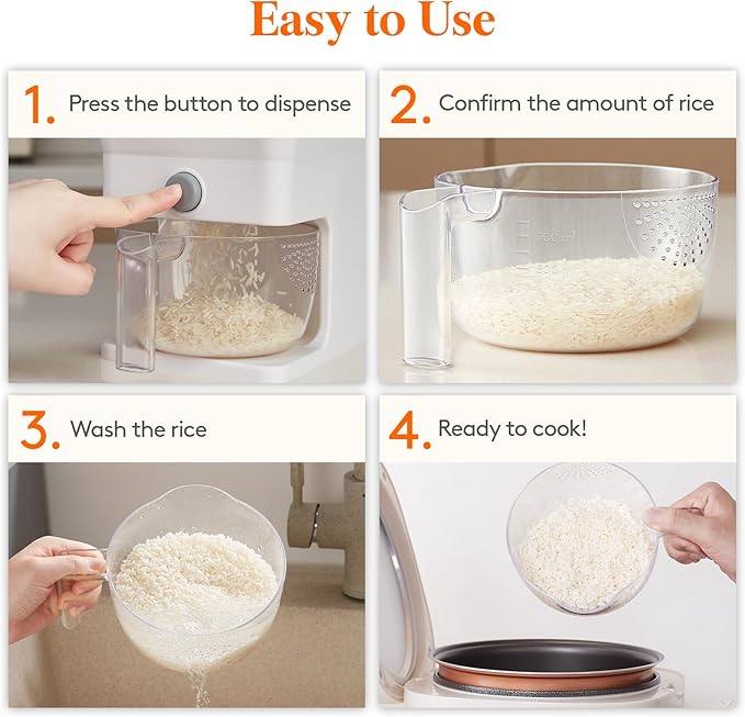Lifewit Rice Dispenser 25 Lbs, Airtight Storage with Measuring Cup, White | BPA-Free 11.3kg Capacity Storage Container for Beans, Corn & Other Small Grains, One-Press Dispensing Bin for Kitchen Pantry - Image 8