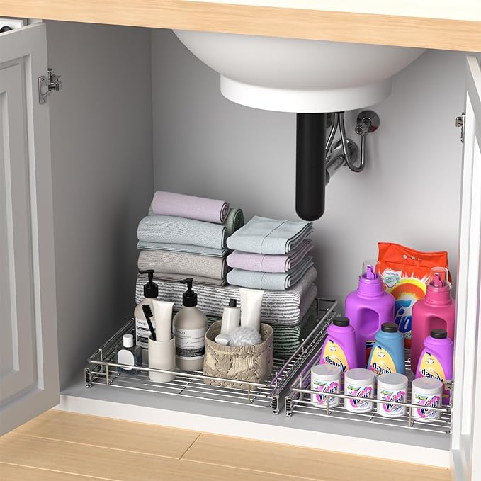 ZOINLIY Pull Out Cabinet Organizer, Slide Out Kitchen Organizers Storage | Heavy Duty Drawer Cupboard Storage Basket, Smooth Sliding, Chrome Finish - Image 7
