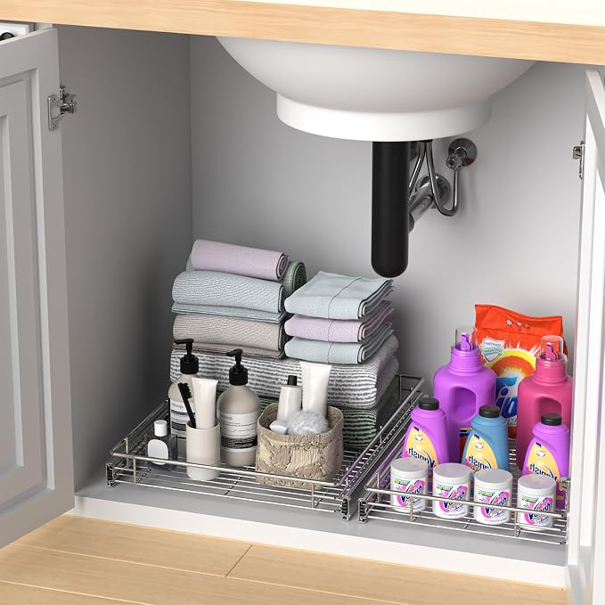 ZOINLIY Pull Out Cabinet Organizer, Slide Out Kitchen Organizers Storage | Heavy Duty Drawer Cupboard Storage Basket, Smooth Sliding, Chrome Finish - Image 7
