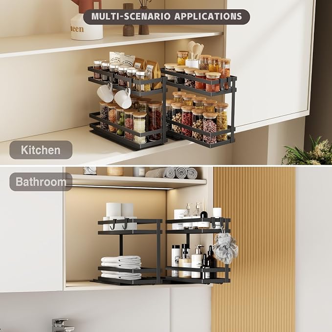 Magheo Pull Out Spice Rack Organizer for Cabinet, 4 Pack Metal Seasoning Organizer Slide Out Spice Storage Shelf No Assembly Vertical Spice Rack Pullout for Kitchen & Bahthroom No Drill(2 Tier,Black) - Image 8